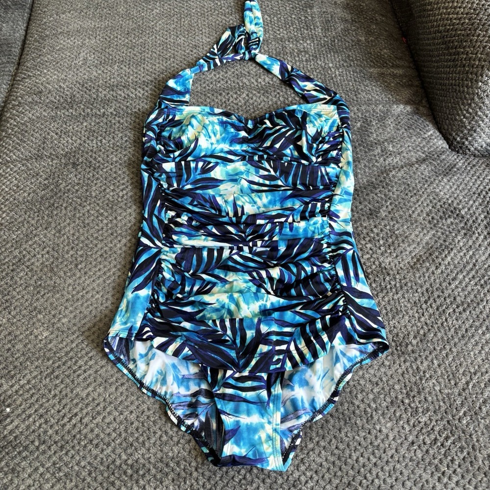 NWOT Ruby Ribbon Riviera Blue Tropical 1 Piece Swim Bathing Suit Size 12 Control